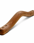 British handmade wooden grab rail by Luxworth, steam-bent oak, ash, and walnut for indoor use, mounted on a wall.