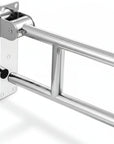 Luxworth folding toilet grab rail mounted on bathroom wall for support and safety, featuring a sleek, foldable design.