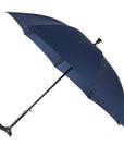 Luxworth adjustable walking stick umbrella with ergonomic crutch handle, black canopy and sturdy shaft for outdoor use.