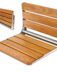 Luxworth oak folding shower seat with wooden finish, foldable design, and sturdy metal frame for bathroom safety and convenience.