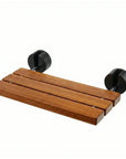 Luxworth teak folding shower seat with adjustable legs and backrest, ideal for bathroom safety and comfort.