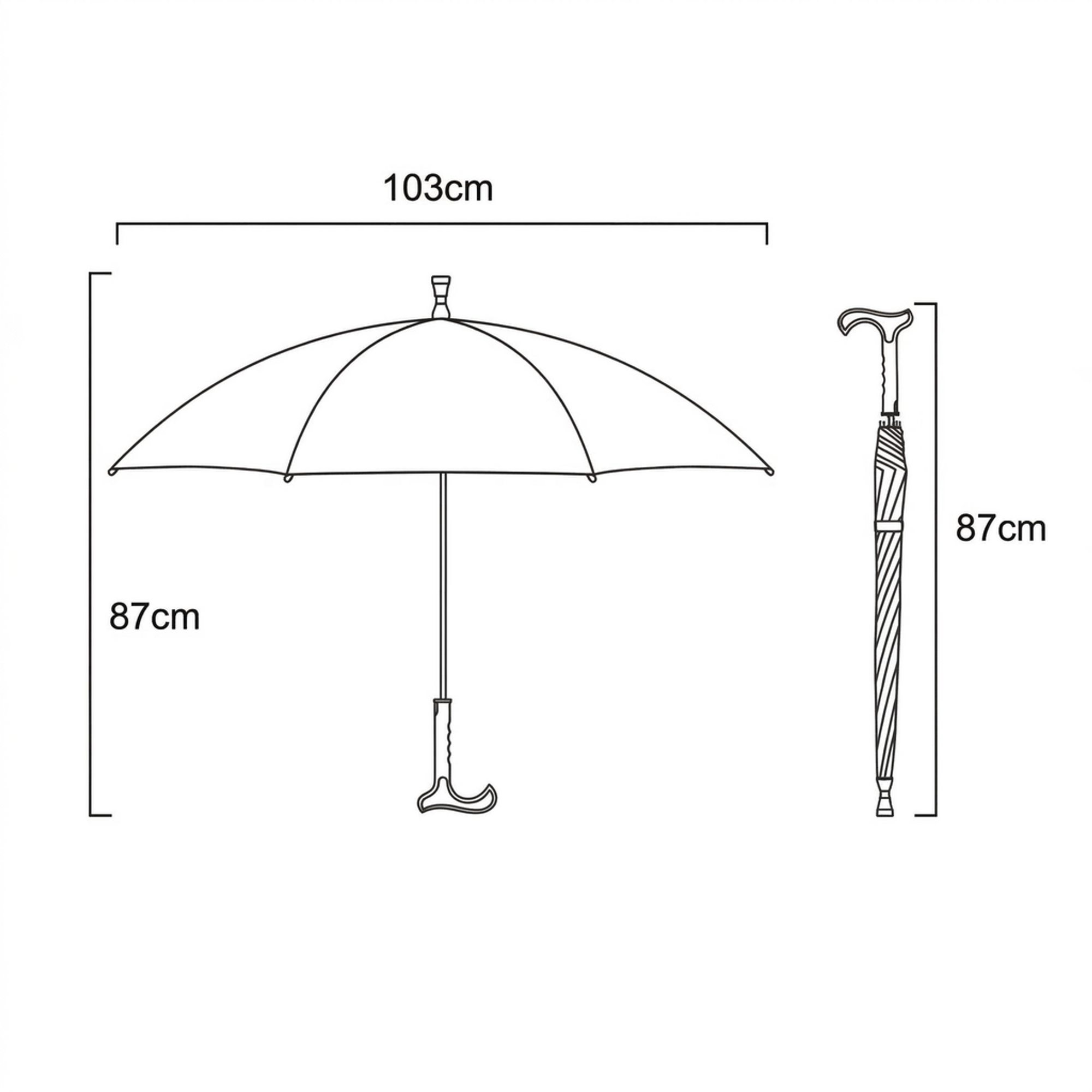 Luxworth detachable walking cane umbrella with a sleek handle and open canopy, designed for stylish rain protection.