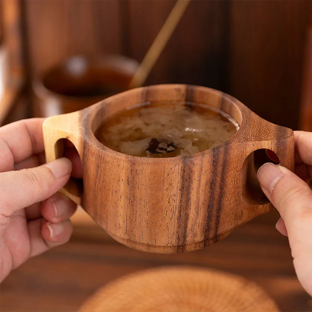 Luxworth Discreet Acacia 2-handled mug designed for drinking aids, featuring ergonomic handles and a clear, durable design.