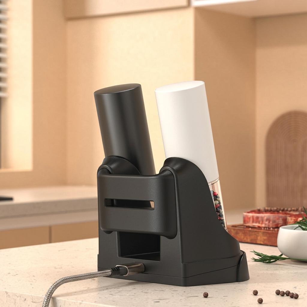 Luxworth electric easy-grind salt and pepper mill set with sleek design and adjustable grinding mechanisms.
