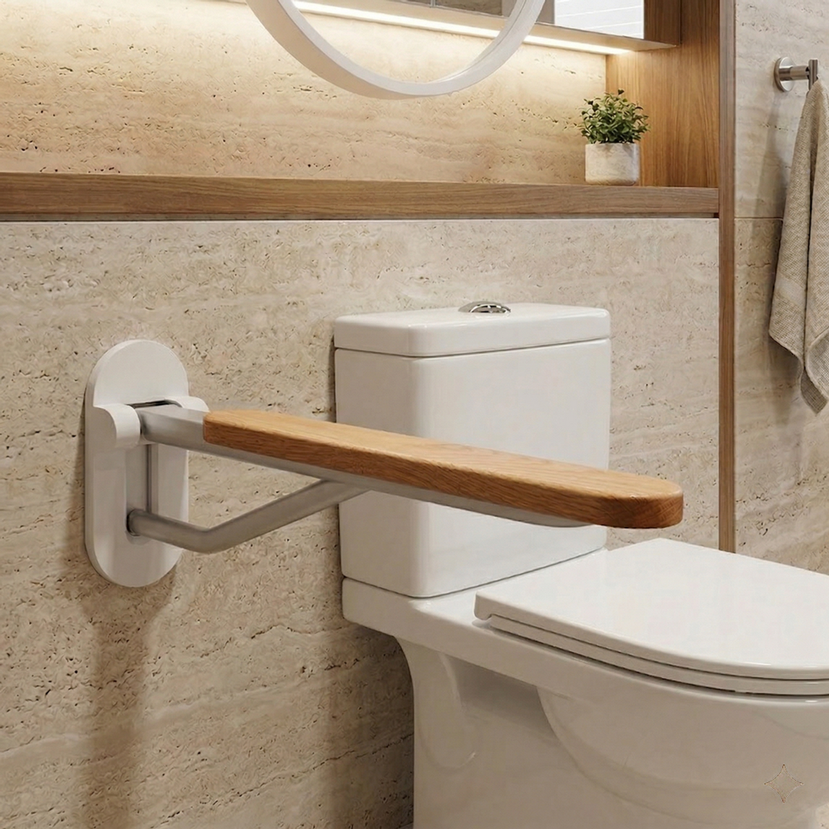 Custom Toilet Rails Foldable Wooden & Satin Aluminium Toilet Rail | Luxworth