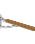Foldable wooden and satin aluminum toilet grab rail by Luxworth, designed for safety and support in the bathroom.