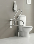 Luxworth folding toilet grab rail, wall-mounted support bar for bathroom safety, shown in a folded position.