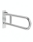 Luxworth folding toilet grab rail with stainless steel and plastic components, designed for secure bathroom support.