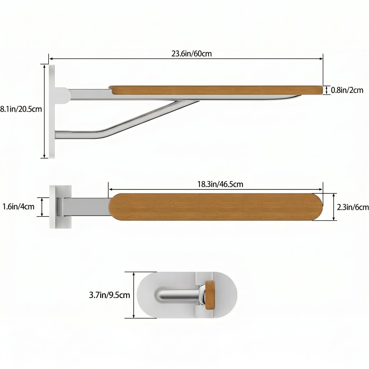 Foldable wooden and satin aluminum toilet grab rail by Luxworth, designed for safety and support in bathrooms.