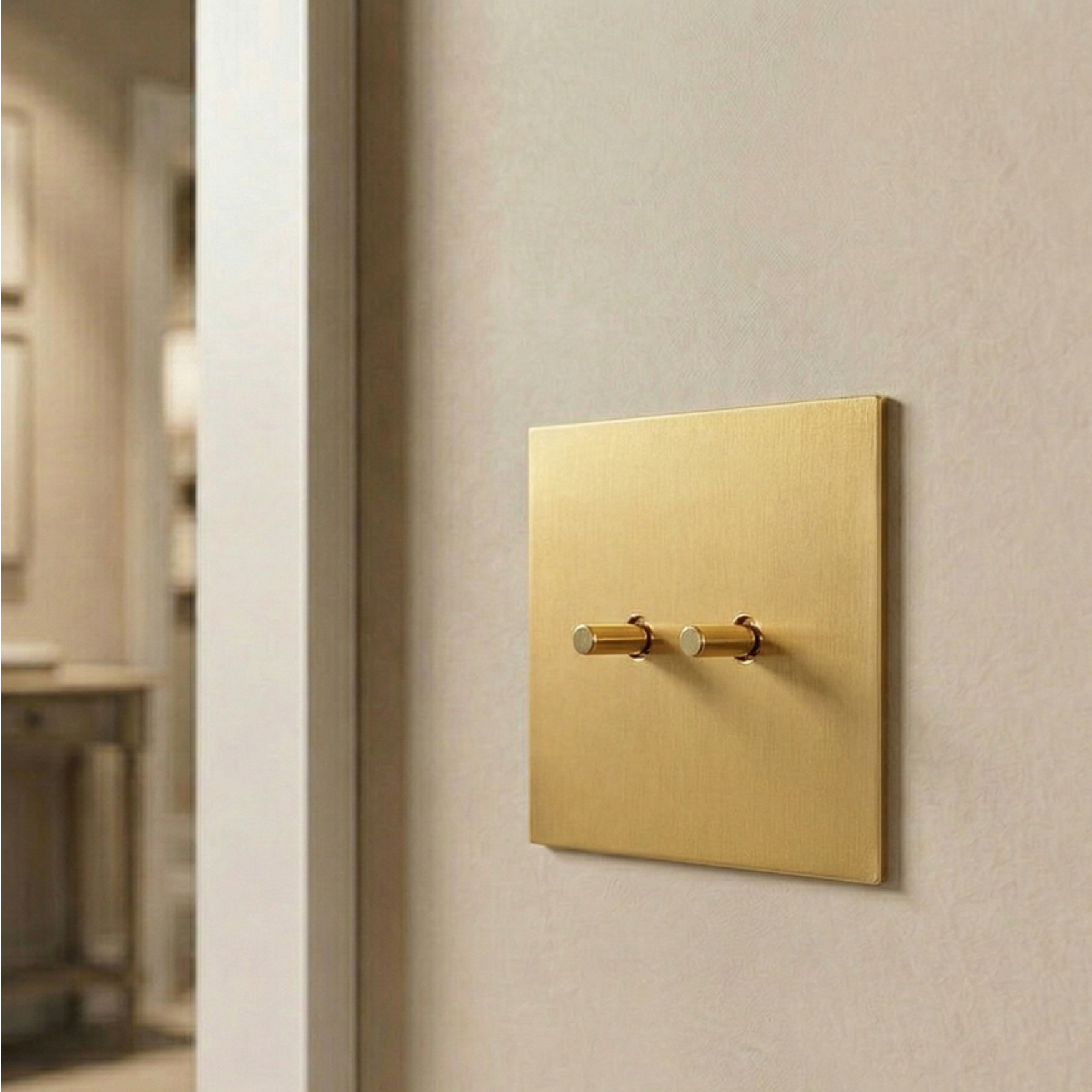 Gold stainless steel indoor easy-toggle light switch by Luxworth, showing the sleek switch with gold finish and toggle mechanism.
