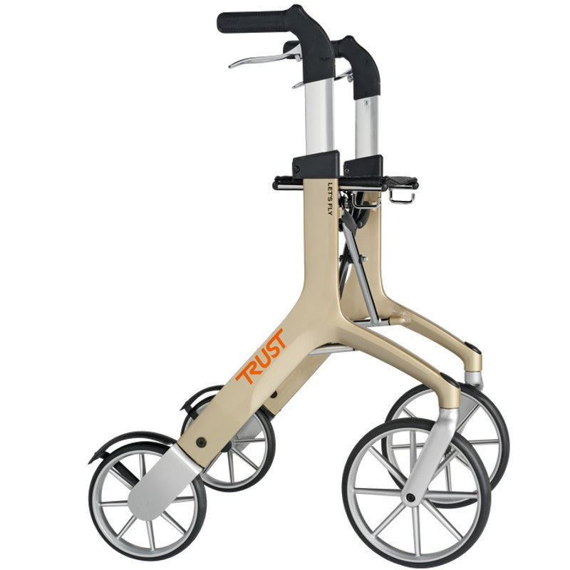 Let's Fly luxury rollator by Trust Care Luxworth, featuring a sturdy frame, comfortable seat, and convenient walking aid design.