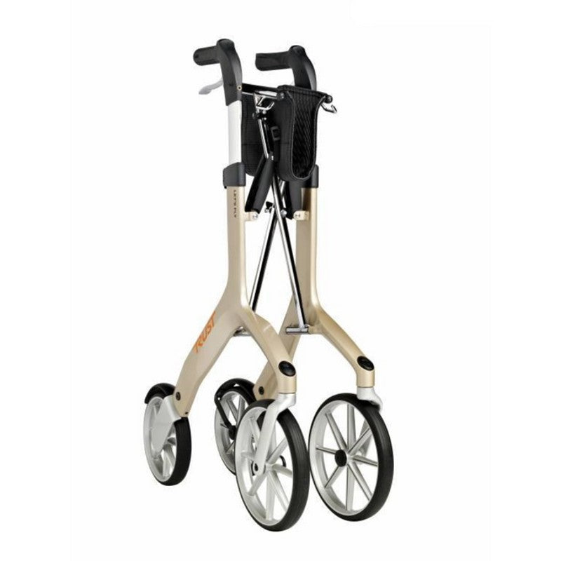 Let's Fly luxury rollator by Trust Care Luxworth with sturdy frame, padded seat, and four wheels for easy mobility.