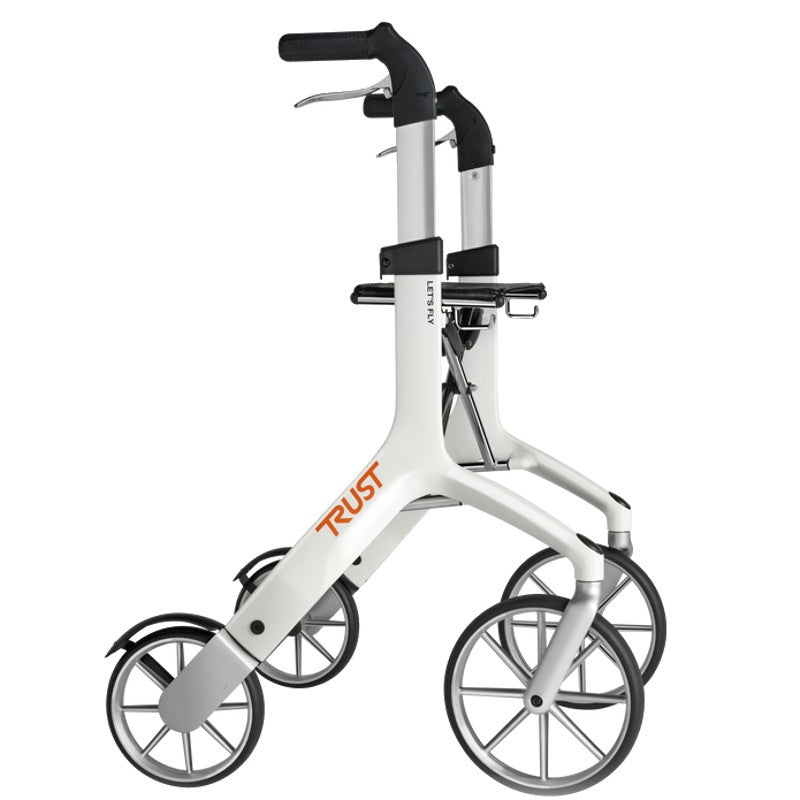 Luxury Let’s Fly rollator by Trust Care and Luxworth, featuring a sturdy frame and comfortable seat for mobility support.