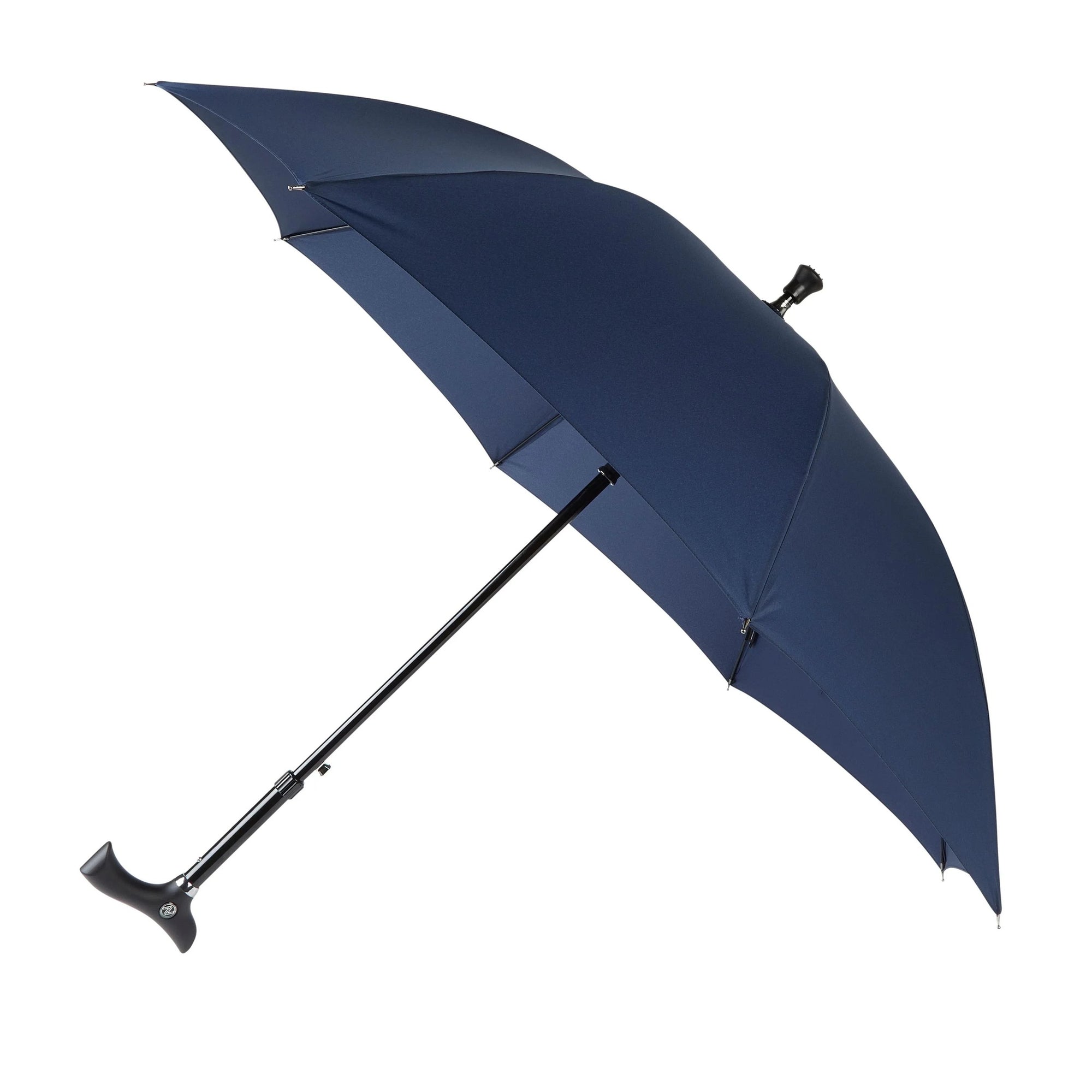 Luxworth adjustable walking stick umbrella with ergonomic crutch handle, black canopy and sturdy shaft for outdoor use.