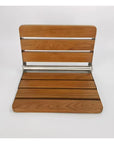 Luxworth oak folding shower seat with wooden seat and metal frame, designed for safe, comfortable bathroom use