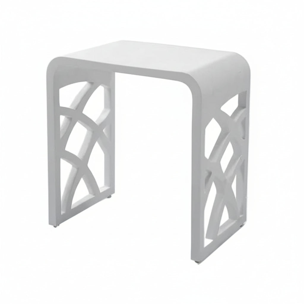 Luxworth solid surface bathroom shower stool with a smooth, durable seat and sturdy legs for comfortable bathing support.