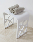 Luxworth solid surface bathroom shower stool with a sleek, durable design and smooth finish for comfortable seating.