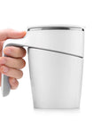 Luxworth spill-proof thermal mug with lid, black exterior and stainless steel interior, designed for hot and cold beverages.
