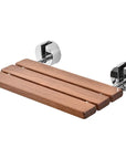 Luxworth teak folding shower seat with sturdy wooden slats and metal frame, designed for comfortable bathroom seating.