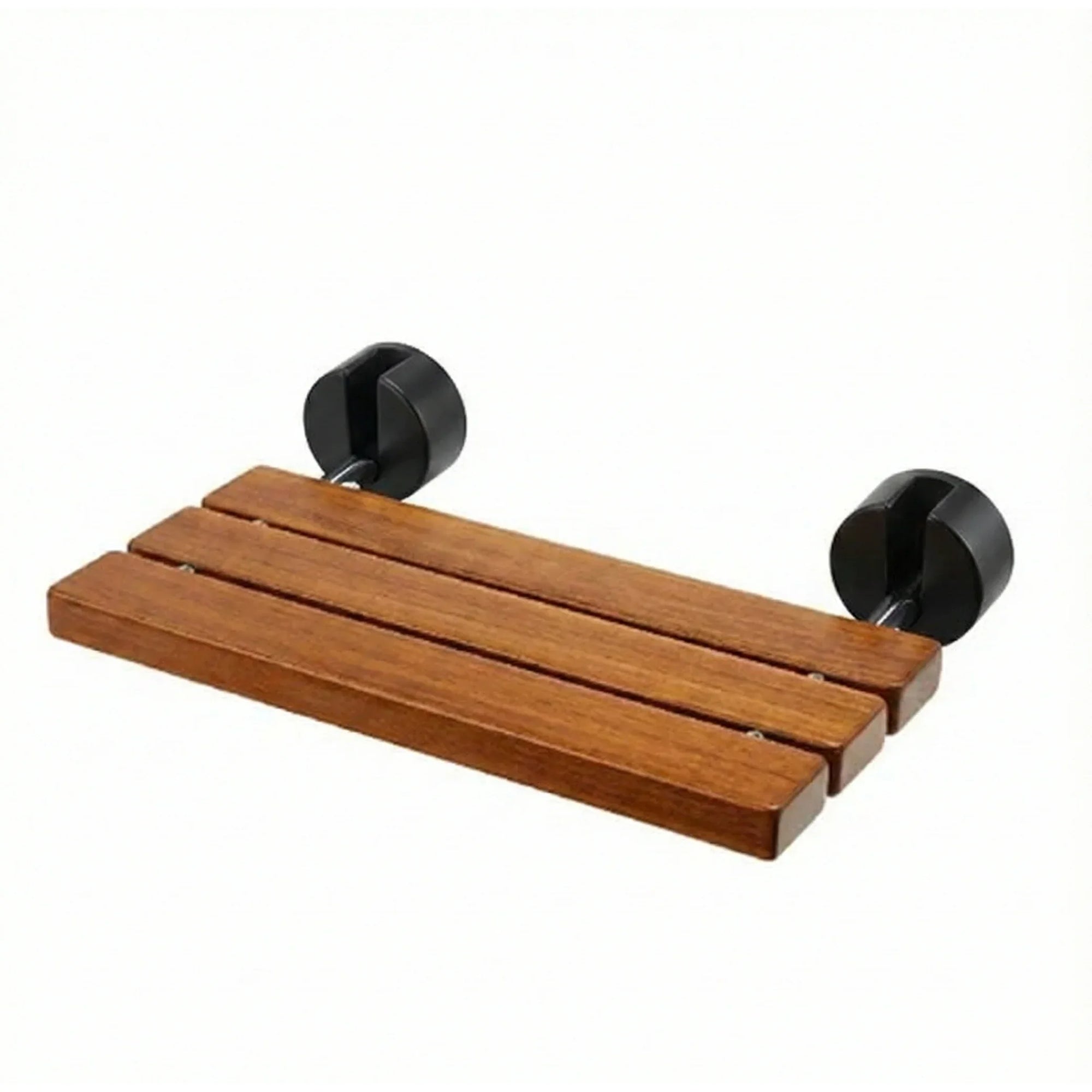 Luxworth teak folding shower seat with adjustable legs and backrest, ideal for bathroom safety and comfort.