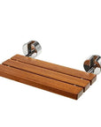 Luxworth teak folding shower seat with wooden slats and metal frame, designed for bathroom safety and comfort