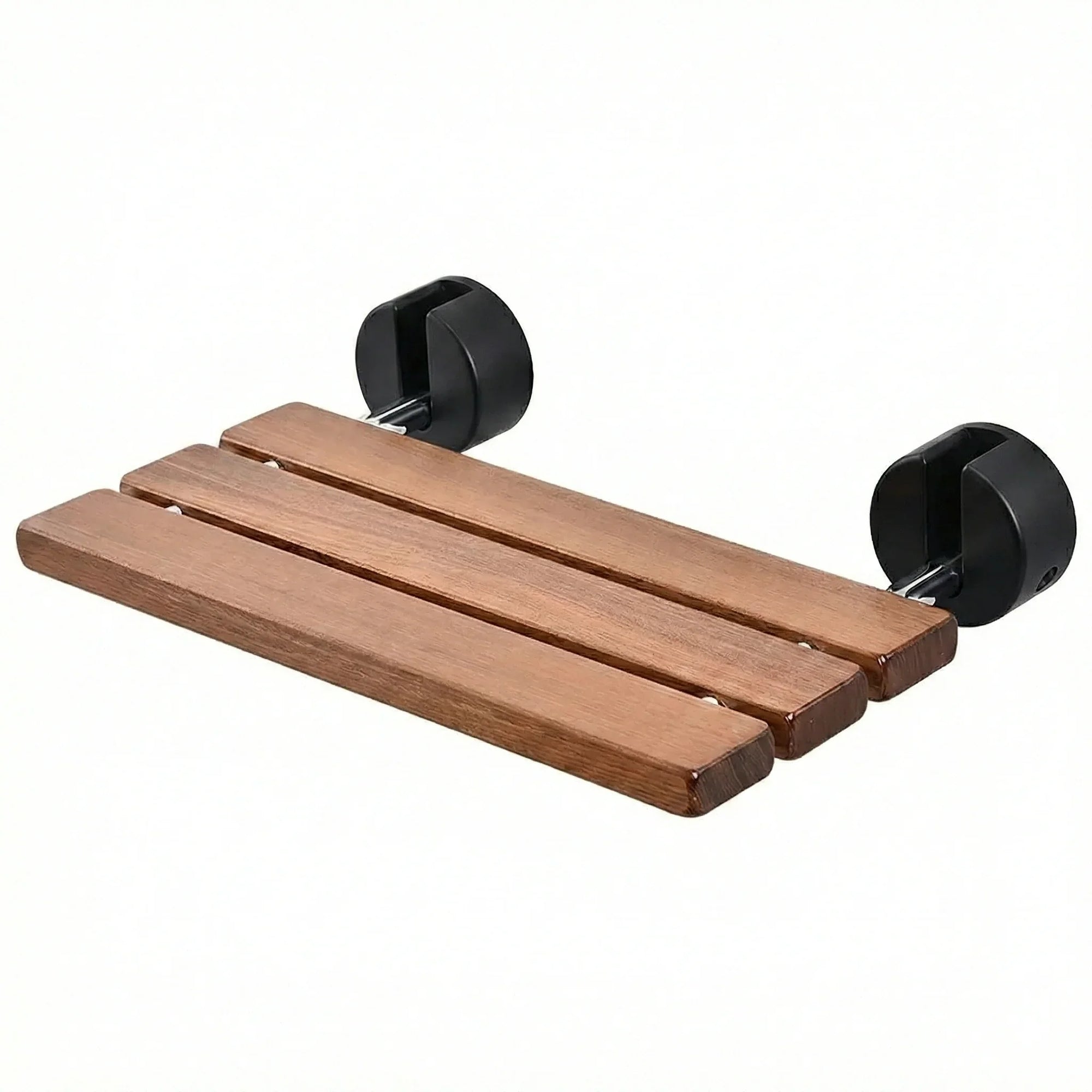Luxworth teak folding shower seat with sturdy frame and teak wood seat for comfortable, space-saving bathroom seating.