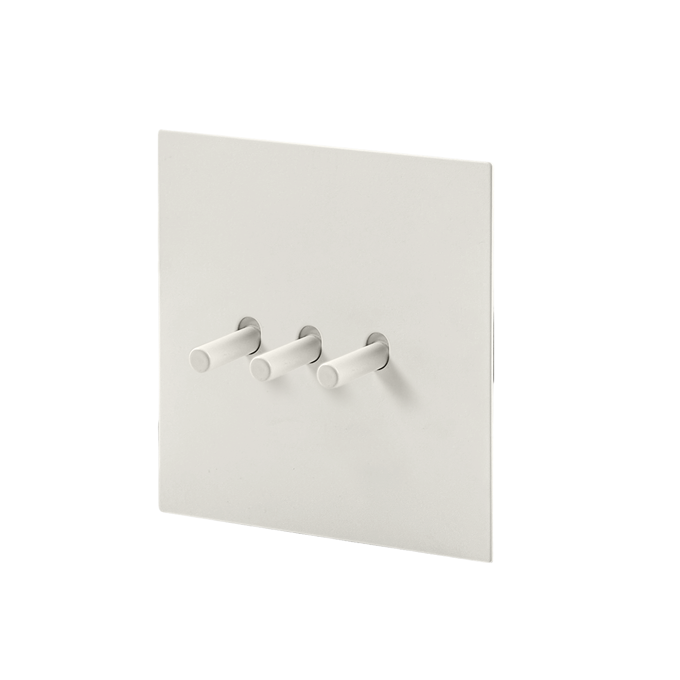Matte white stainless steel Luxworth easy-toggle light switch installed indoors on a wall.