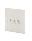 Matte white stainless steel Luxworth easy-toggle light switch installed indoors on a wall.