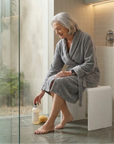 Luxworth minimalist stone shower seat with solid surface design, perfect for modern bathroom seating and shower comfort.
