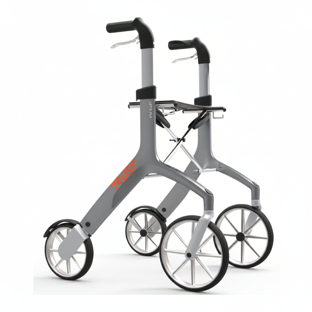Luxury Trust Care Let's Fly Rollator by Luxworth with sturdy frame, comfortable seat, and adjustable handles for easy mobility.